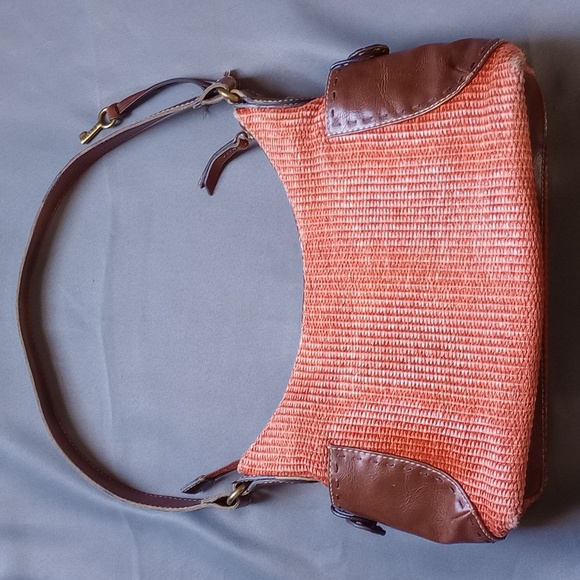 Fossil Shoulder Bag Purse 75082 Brown Orange Woven Twine Leather Straw Rafia - Picture 1 of 11